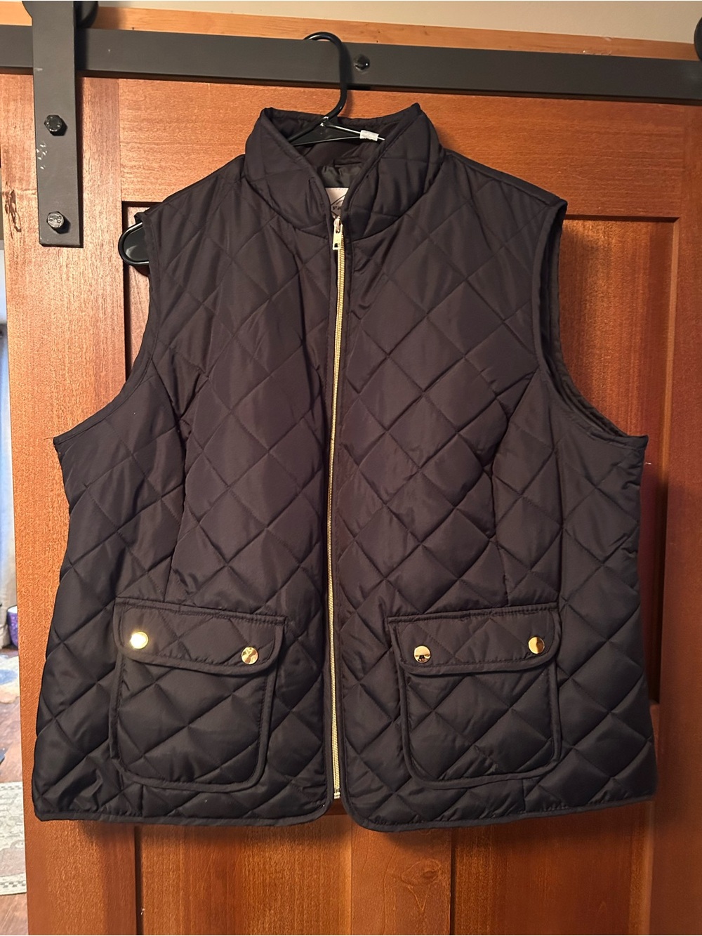 St. John's Bay Quilted Sleeveless Vest in Black with Gold Hardware